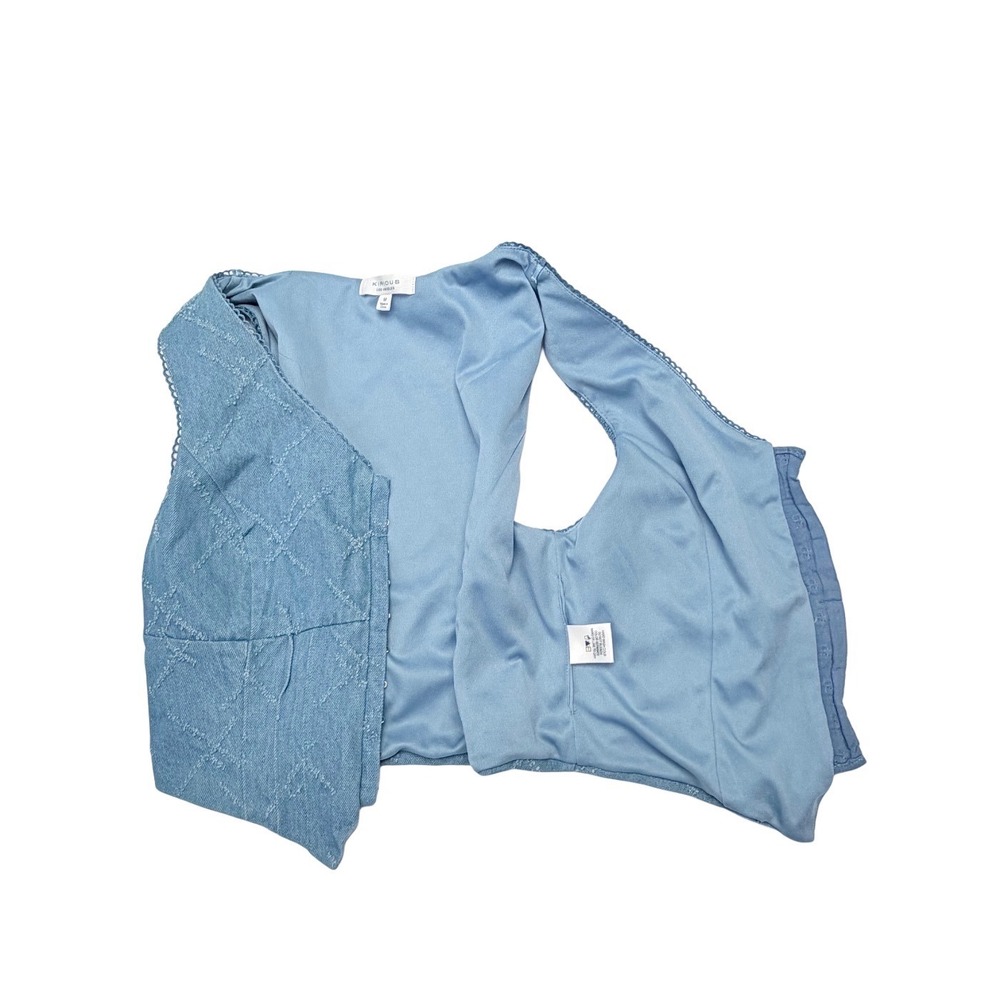 Kirious‎ Cotton Denim Corset Vest Blue Distressed Lace Trim Medium Boho Festival - Picture 5 of 12